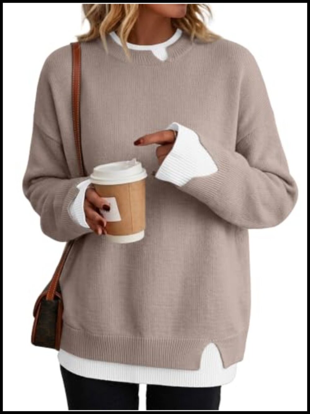 Oversized Crew Neck Patchwork Long Sleeve Pullover Sweater